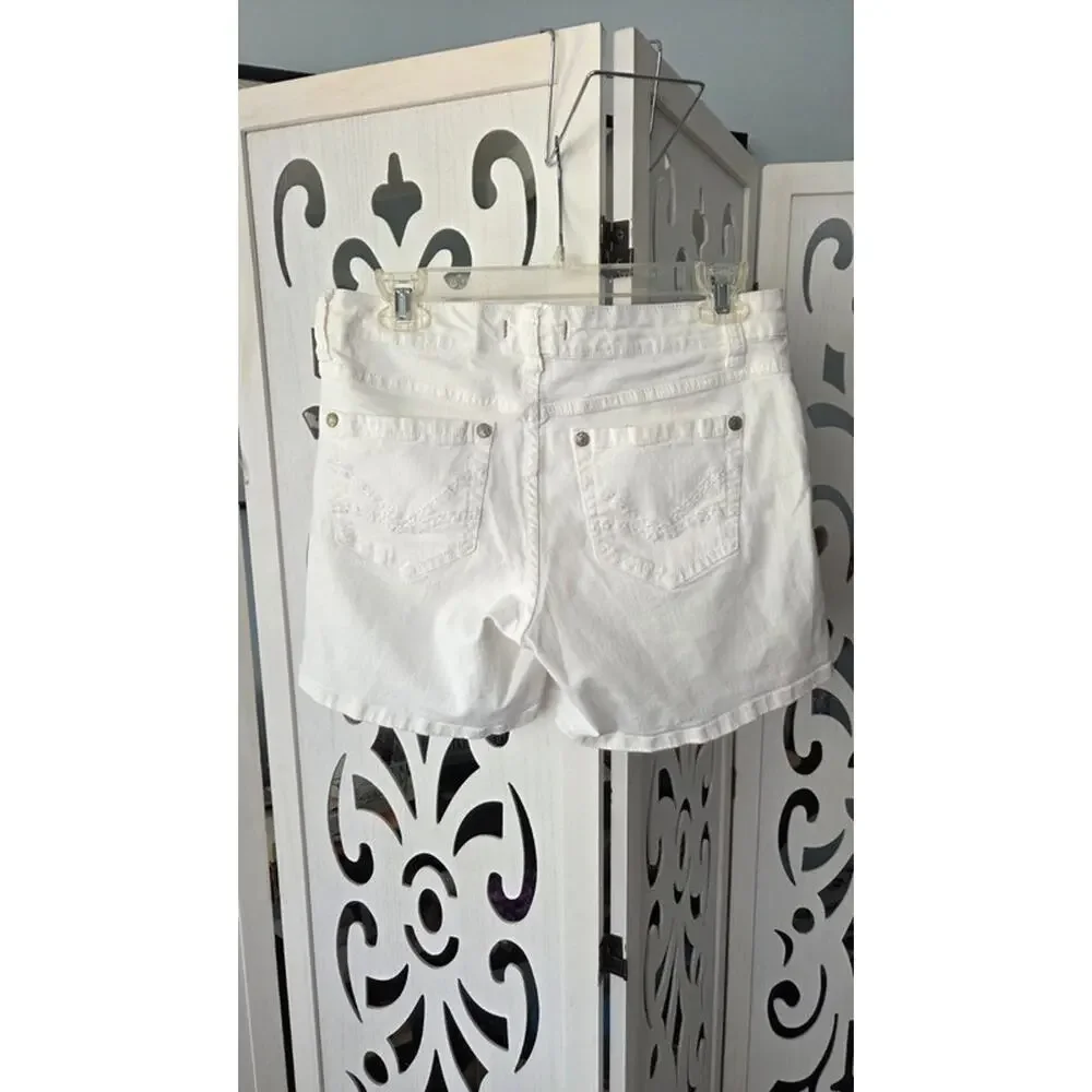 Nine West Vintage America Collection White Denim Shorts Stretch Mid Rise Size 6